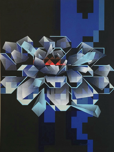 "If Flowers Were Actually Cars" A Machined Blue Flower Painting