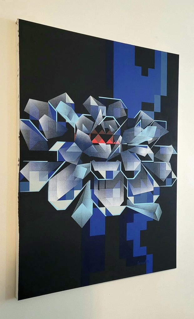 "If Flowers Were Actually Cars" A Machined Blue Flower Painting